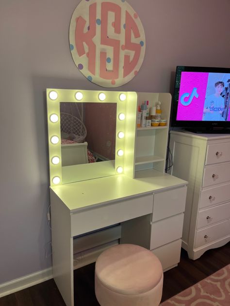 Makeup Vanity with Lights, 37inch Vanity Desk, 4 Large Drawers Dresser with Lighted Mirror, 3 Lighting Modes Brightness Adjustable, White Makeup Vanity With Lights, Vanity With Lights, Makeup Vanity Lighting, Vanity Benches, Mirror 3, Lighted Mirror, Closet Decor, Small Bedroom Decor, White Vanity