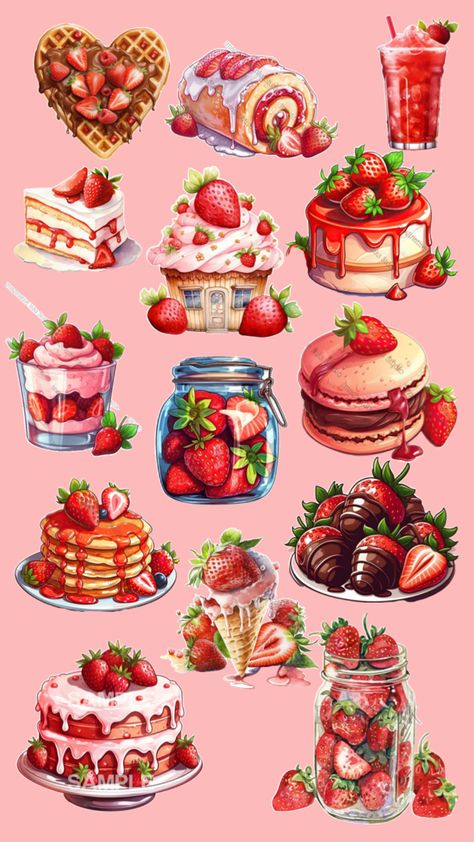 Decoupage Paper Printable, Aesthetic Strawberry, Food Art Painting, Cracked Wallpaper, Barbie Paper Dolls, Png Stickers, Page Decoration, Easy Pixel Art, Scrapbook Printing