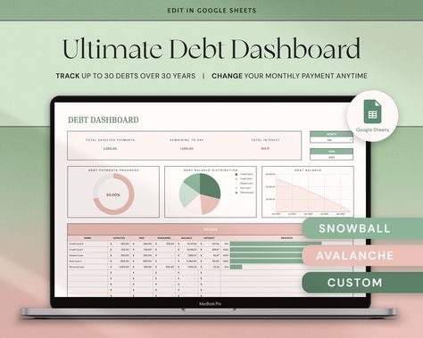 Debt Payoff Tracker Debt Snowball Avalanche Calculator for Google Sheets | Debt Free Planner Loan Tracker Credit Card Payoff Custom Chart Credit Card Debt Payoff Spreadsheet, Debt Consolidation Spreadsheet, Google Sheets Templates, Debt Snowball Spreadsheet, Finance Spreadsheet, Financial Website, Life Admin, Debt Payoff Tracker, Debt Avalanche