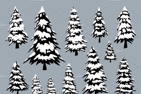 Silhouette of fir trees #ad , #pine#trees#Silhouette#fir Winter Tree Drawing, Trees Drawing Tutorial, Pine Tree Drawing, Winter Vector, Snow Illustration, Winter Drawings, Snow Vector, Snow Tree, Winter Illustration