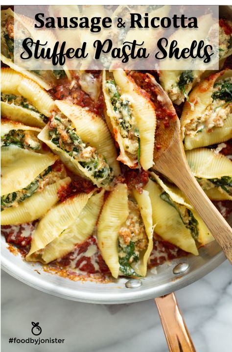 Cheese Stuffed Pasta Shells, Cheese Stuffed Pasta, Stuffed Pasta Shells Recipe, Pasta Shells Recipe, Lemon Salad Dressings, Shell Pasta Recipes, Stuffed Shells Ricotta, Lemon Salad, Stuffed Pasta