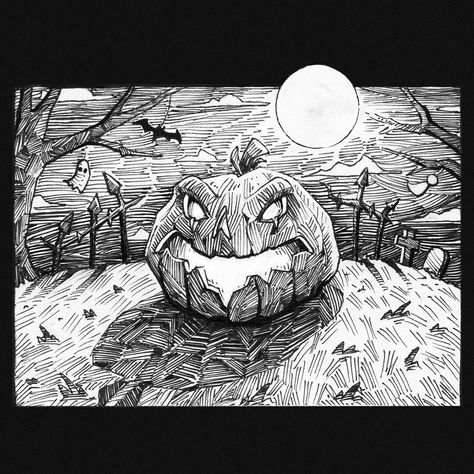 kirk shannon on Instagram: “#inktober Day 19 - Pumpkin  #Halloween #spooky #art #ink #tattoo #carevedpumpkin #bats #ghost #fun #cool #night” Spooky Ink Drawing, Inktober Ideas, Cool Night, Spooky Art, Pumpkin Halloween, Art Ink, Halloween Spooky, Pen Art, Pen Drawing