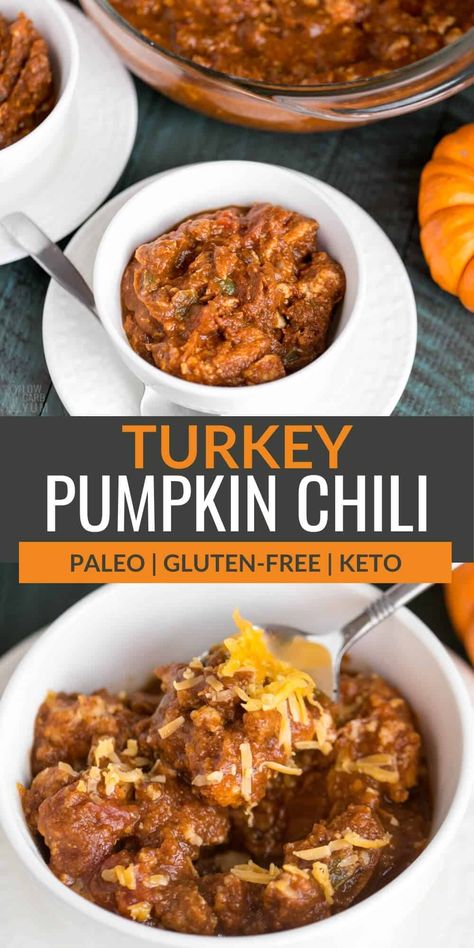 Pumpkin Chili Slow Cooker, Chili Paleo, Paleo Pumpkin Chili, Pumpkin Chicken Chili, Chili Turkey, Instant Pot Pumpkin, Low Carb Pumpkin Recipes, Recipes Chili, Turkey Pumpkin Chili