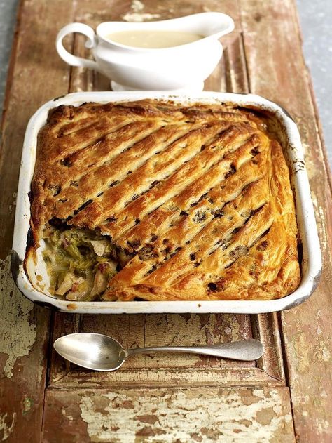 Leftover turkey and leek pie recipe | Jamie Oliver recipes Turkey And Leek Pie, Chicken And Leek Pie, Turkey Pie, Leek Pie, Leftover Turkey Recipes, Jamie Oliver Recipes, Leftover Turkey, Leftovers Recipes, It Goes On