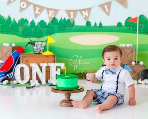 Golf Theme Party, Golf Birthday Party, 1st Birthday Party Themes, Golf Theme, Golf Birthday, July 7, Cake Smash, 1st Birthday Parties, Birthday Party Themes