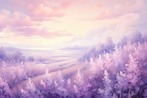 Lilac Desktop Wallpaper, Desktop Wallpaper Aesthetic Purple, Purple Aesthetic Desktop, Purple Aesthetic Desktop Wallpaper, Painting Of Lavender, Lavender Border, Wallpaper Aesthetic Purple, Backgrounds Landscape, Aesthetic Purple