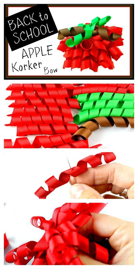 back to school apple korker bow Bow Types, Korker Bows, Diy Hair Accessories For Women, Hair Bow Diy, Diy Hair Clips, Hair Bow Instructions, Bow Inspiration, Headband Making, Hair Bow Video