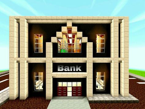 Bank build Minecraft Minecraft Bank Interior, Minecraft Bank Ideas, Minecraft Bank Building, Bank Minecraft, Office Minecraft, Minecraft Cities, Build Minecraft, Mc Ideas, Minecraft Interior