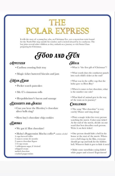 Polar Express Recipes, Polar Express Night At Home, Polar Express Dinner And A Movie, Polar Express Themed Food, Polar Express Dinner, Movie Friday, Themed Nights, Polar Express Movie, Movie Night Theme