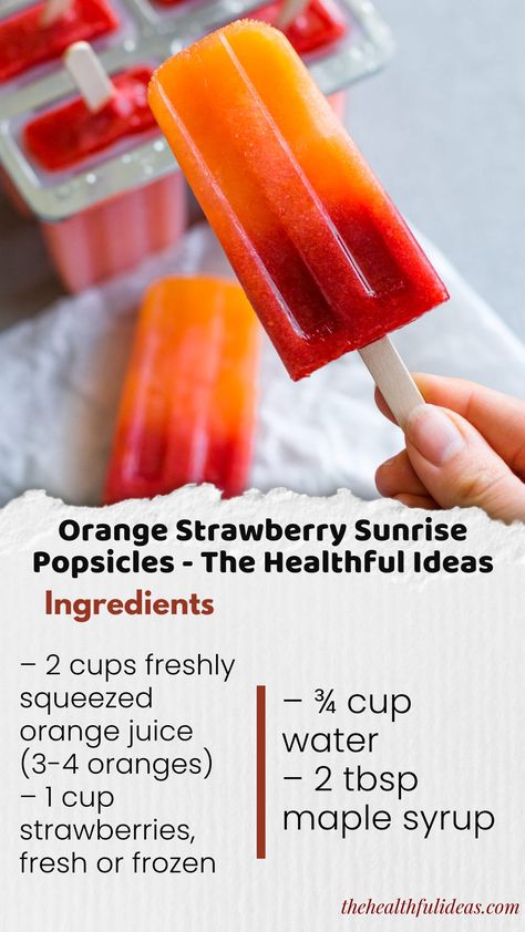 Treat yourself with homemade popsicles this summer. We LOVE these Orange Strawberry Popsicles! They're easy to make and so good! Strawberry Lemonade Popsicles, Homemade Popsicles For Kids, Orange Popsicles Recipe, Popsicle Ideas, Popsicle Molds Diy, Orange Popsicles, Strawberry Sunrise, Lemonade Popsicles, Healthy Popsicle Recipes