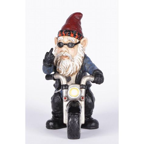 Hi-Line Gift Ltd. MIDDLE FINGER BIKER GNOME (HI-LINE EXCLISIVE) & Reviews | Wayfair Biker Gnomes, Garden Gnomes Statue, Funny Gnomes, Gnome Statues, Led Decor, Animal Statues, Outdoor Lawn, Christmas Figurines, Riding Motorcycle