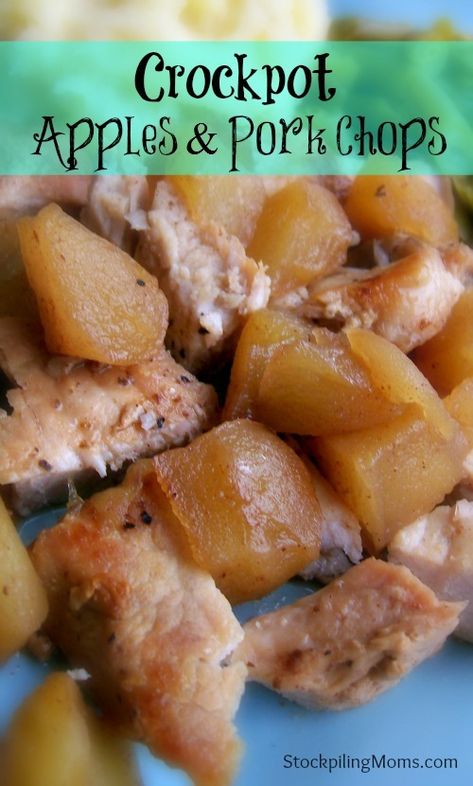 Only 6 ingredients in this flavorful Crockpot Apples and Porkchops dinner! Apple Pork Chops Crockpot, Slow Cooker Chicken Whole, Porkchops Crockpot, Crockpot Apples, Crock Pot Baked Potatoes, Fall Crockpot, Crockpot Apple, Apple Butter Crock Pot, Pork Chop Recipes Crockpot