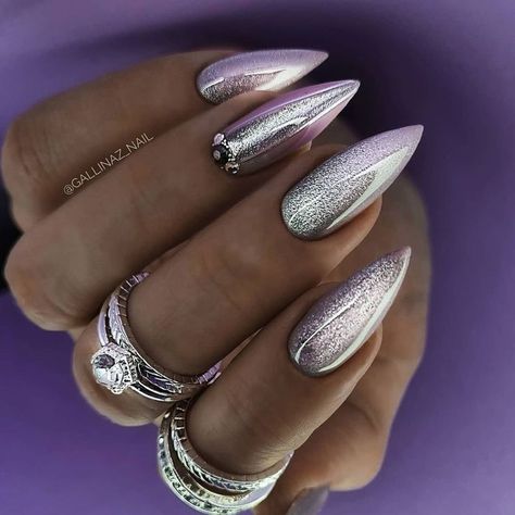 Purple And Silver Nails, Beach Nail Art, Holloween Nails, Unghie Sfumate, Summer Gel Nails, Chrome Nails Designs, Stiletto Nails Designs, Studded Nails, Nail Candy