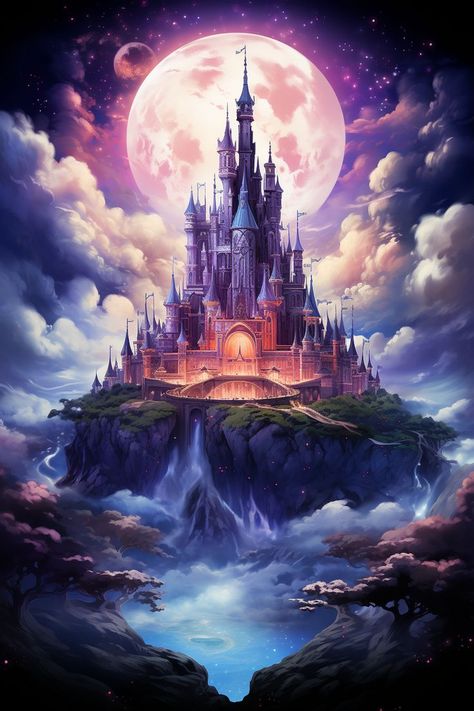 Floating Palace, Fantasy Landscape Art, Background Fantasy, Art Niche, Best Facebook Cover Photos, Illustration Mignonne, Mystical Places, Fantasy Wall Art, Space Artwork