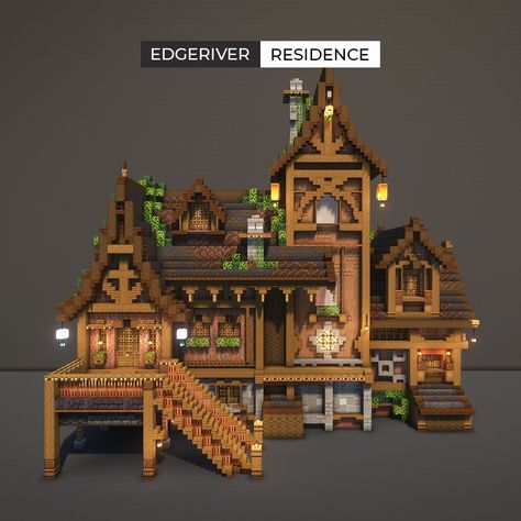 Minecraft build - Edgeriver Residence💫🌼    All Medieval, Dark and Rustic...☘    Hope you like it!    If you like the build, check it out on my Patreon!👍 Download Link below    Fantasy Minecraft Builds    Ta… Minecraft Medieval Town Ideas, Minecraft Medieval Castle Ideas, Mc Fantasy Builds, Fantasy Town Minecraft, Medieval Mansion Minecraft, Town Minecraft Ideas, Minecraft Fantasy Builds Easy, Minecraft Pavilion, Rustic Minecraft Builds