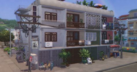 Tomarang Apartments Tomarang Apartments, Sims 4 Tomarang, Ts4 Builds, Sims 4 Modern House, Minecraft Village, San Myshuno, Sims Builds, Cheap Apartment, Sims Building