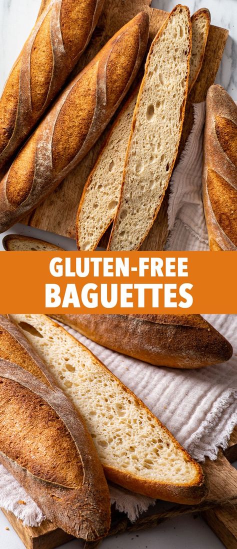 The Best Gluten Free Baguettes - These are THE BEST gluten free baguettes you’ll ever try – and they’re incredibly easy to make! They look and taste like proper artisan baguettes with a soft, chewy open crumb with plenty of holes and a deliciously crisp crust. Homemade gluten free bread recipes. Gluten free recipes. Homemade baguettes. Homemade bread. Gluten free vegan bread. Gluten free vegan recipes. Gluten Free Sandwich Rolls, Pasta Crackers, Bread Recipes Gluten Free, Mama Knows Gluten Free, Gluten Free Bread Recipes, Gluten Free Artisan Bread, Gluten Free Baguette, Gf Treats, Gluten Free Vegan Bread