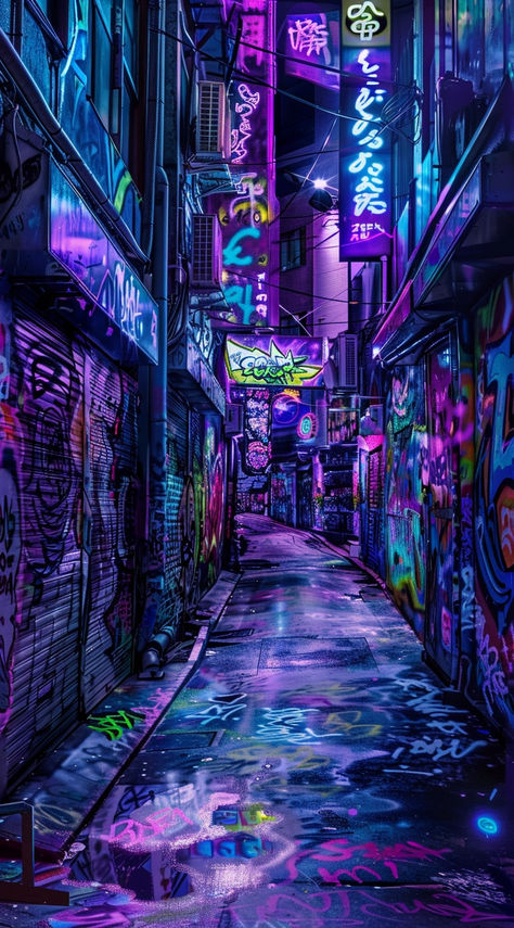 Y2k Futurism Wallpaper, City Punk Aesthetic, Neon Aesthetic Wallpaper Iphone, Neon Cyberpunk Background, City Background Art, Neon Oc, Tokyo Graffiti, Neon Cyberpunk Aesthetic, Cyberpunk Background