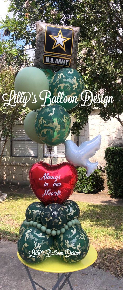 Army Balloon Arch, Dips Workout, Army Ribbons, Welcome Back Party, Military Welcome Home, Welcome Home Soldier, Columns Decor, Military Husband, Beautiful Balloons