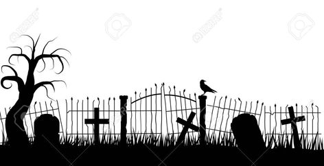 Halloween Graveyard Fence, Graveyard Silhouette, Fence Silhouette, Graveyard Fence, Woods Drawing, Haunted Woods, Halloween Art Projects, Cool Tattoo Drawings, Halloween Graveyard