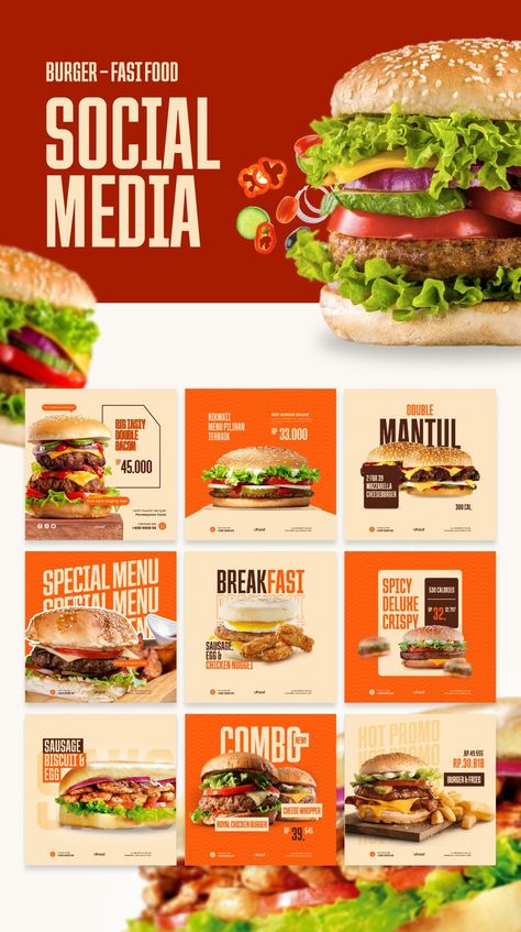 Burger Social Media Post, Burger Instagram, Creative Burger, Instagram Post Design, Social Media Branding Design, Food Template, Social Media Advertising Design, Food Branding, Food Menu Design