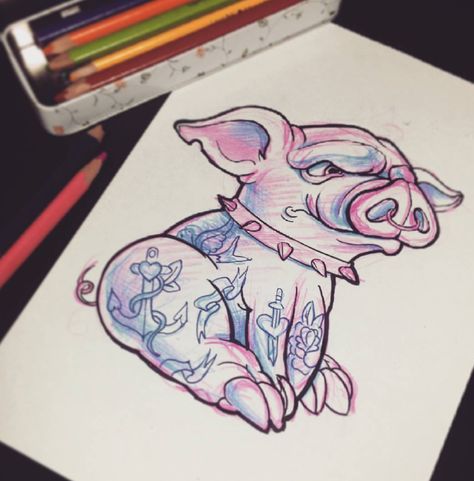 Pig Tattoo Design, Newschool Tattoos Design, Pig Tattoos, Pig Tattoo Ideas, New School Tattoo Designs Sketches, New School Pig Tattoo, Germany Tattoo, Pig Tattoo, Skull Art Tattoo