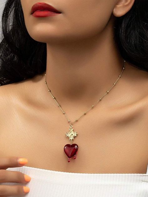 1 Pc Goth Gothic Dripping Blood Heart Pendant Necklace For Women | SHEIN USA Blood Heart, Dripping Blood, Heart Pendant Necklace, Necklace For Women, Heart Pendant, Womens Necklaces, Pendant Necklace, For Women, Pendant