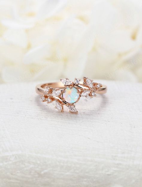 Gold Engagement Ring Diamond, Opal Engagement Ring Rose Gold, Rings Beautiful, Opal Engagement Ring, Diamond Cluster Engagement Ring, Engagement Ring Rose Gold, Engagement Ring Diamond, Opal Engagement, Box Mockup