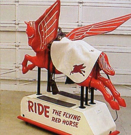 Ghosts Of The Great Highway: Mobil Oil Coin Operated Pegasus Ride. Mobil Pegasus, Mobil Oil, Pompe A Essence, Kiddie Rides, Vintage Logos, Red Horse, Old Gas Stations, Coin Operated, Gas Stations