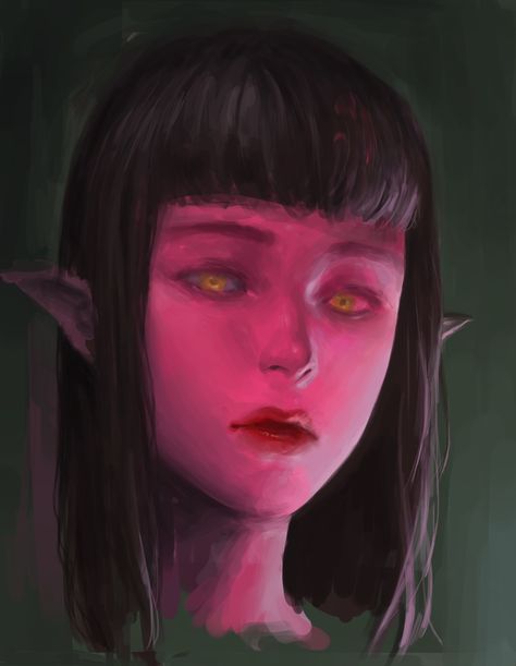 ArtStation - Pink Elf, ParkMooSik . Pink Skin Character, Skins Characters, Elf Characters, Pink Skin, Painting Of Girl, Dnd Art, Character Portraits, Character Inspiration, Elf