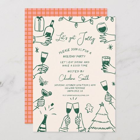 Xmas Party HolidayHand Drawn Funky Handwritting Family Style Dinner Party, Christmas Card Invitation, Xmas Party Invitations, Christmas Diner, Christmas Invitation Card, Casual Christmas Party, Holiday Dinner Party, Party Invite Design, Christmas Doodles