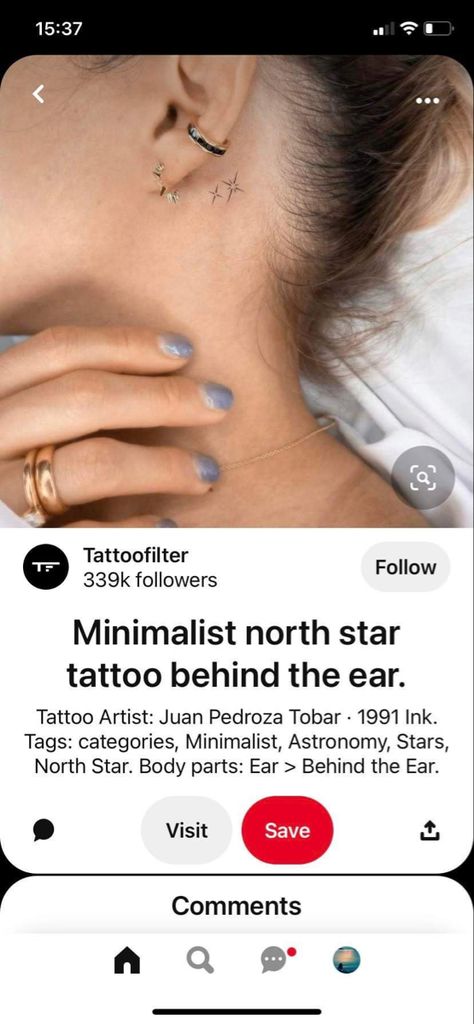 North Star Tattoo Behind Ear, Moon And Stars Ear Tattoo, Behind Ear Star Tattoo, Sparkle Tattoo Behind Ear, Stars Behind Ear Tattoo, Star Tattoo Behind Ear, Star Tattoos Behind Ear, North Star Tattoos, Sparkle Tattoo