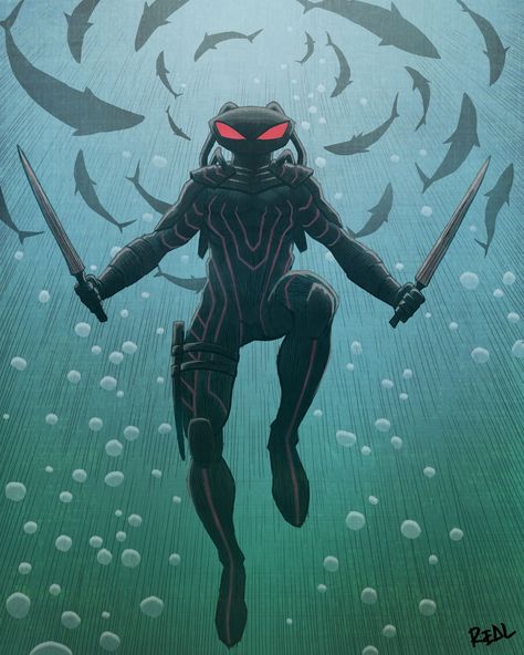 Black Manta. Freaking awesome character. I’m willing to watch the Aquaman movie, been one of the few persons that loves the character before Mr Momoa portrayed him on the JLA movie. Have a nice weekend, people 👊 - - - #blackmanta #aquaman #aquamanmovie #jasonmomoa #dccomics #oceanmaster #injustice #justiceleague #kingshark #injusticeleague #legionofdoom #suicidesquad #joserealart #comicbookartist #supervillain Manta Wallpaper, Aquaman Villains, Black Manta, Comic Villains, Greatest Villains, Evil Villains, Dc Villains, Arte Dc Comics, Dc Comics Artwork