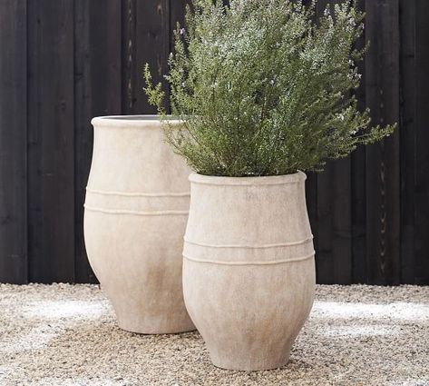 Sienna Planter,Large | Pottery Barn Patio Planters, Outdoor Pots, Pottery Planters, Stone Decor, Outdoor Planters, Ceramic Planters, Garden Planters, Outdoor Area, Backyard Landscaping