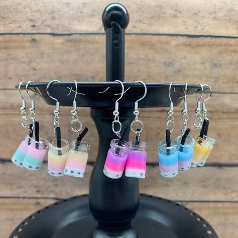 Boba Tea Earrings, Bubble Tea Earrings, Drink Earrings, Tea Earrings, Mini Verse, Bubble Tea Boba, Kawaii Earrings, Quirky Earrings, Resin Jewelry Making