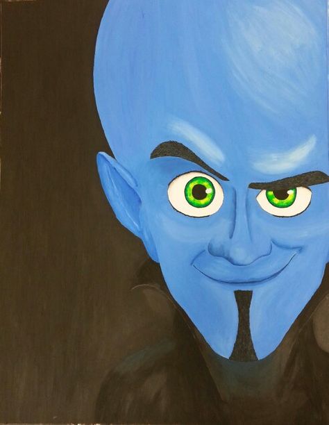 My first ever oil paint! Megamind Megamind Drawing Easy, Megamind Painting, Megamind Drawing, Mega Mind, White Board Drawings, Cute Easy Paintings, Friend Anniversary, Paint Inspiration, Trash Art