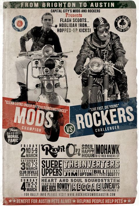 Mods And Rockers, Subculture Fashion, Ropa Punk Rock, Motos Vintage, Mod Scooter, Rock Festival, Moto Vintage, Motorcycle Posters, Vespa Lambretta