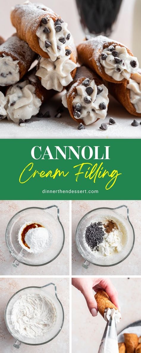 Cannoli Cream Filling is a decadent mix of ricotta, cream, sugar, and chocolate. This easy recipe is the key to the perfect Italian treat! Best Cannoli Filling Recipe, Sweet Ricotta Filling, Easy Cannoli Filling, Cannoli Filling Recipe Ricotta, Canolli Cream Filling Recipes, Canolis Recipe Italian Filling, Canolis Recipe Italian, Easy Cannoli Recipe, Cannoli Recipe Filling