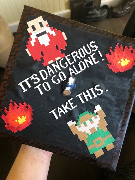 Legend Of Zelda Graduation Cap, Zelda Graduation Cap, College Grad Cap Ideas, Grad Cap Decorated, Graduation Cap Decoration Diy, College Graduation Cap Decoration, Grad Cap Designs, Graduation Pics, Grad Ideas