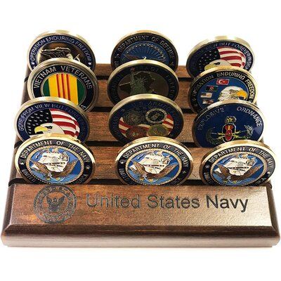 DECOMIL 4 Rows Coin Holder, US Army-Navy-Air Force-Marine Military Collectible Challenge Coin Display Case Wood Stand, Holds 12-16 Coins (Navy) Military Coin Display, Challenge Coin Display Case, Trophy Display Case, Marine Military, Coin Display Case, Challenge Coin Holder, Flag Display Case, Trophy Display, Military Coins