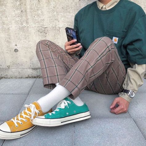 Male Colorful Outfit, Nerdy Male Outfits, Mens Trendy Outfits, Mens Outfit Inspiration, Mens Fashion Streetwear, Streetwear Men Outfits, Men Fashion Casual Outfits, Indie Outfits, Streetwear Outfits