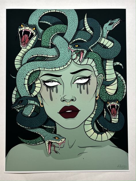 Medusa Pictures, Medusa Painting, Medusa Drawing, Snake Painting, Medusa Gorgon, Medusa Art, Arte Grunge, Textil Design, Green Snake