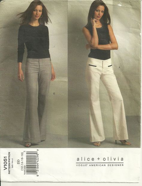 Vogue 1051 Alice + Olivia Pattern Low-Rise Flared Pants Choose Size Uncut #VoguePatterns #alice+olivia Waistline Dress, Hipster Pants, Low Rise Pants, Pants Sewing Pattern, Vogue Sewing, Vogue Sewing Patterns, Vogue Pattern, Vogue Patterns, Alice And Olivia