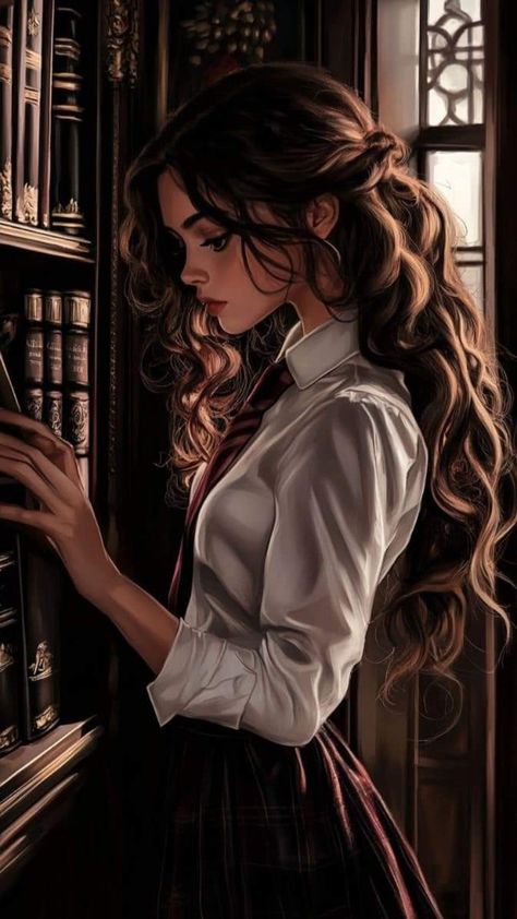 Black Hermione Granger Fanart, Dark Academia Character Art, Aurora Carter, Hermione Granger Study, Hermione Granger Fan Art, Hermione Granger Art, Hermione Granger Fanart, Hermione Fan Art, Fantasy Castle