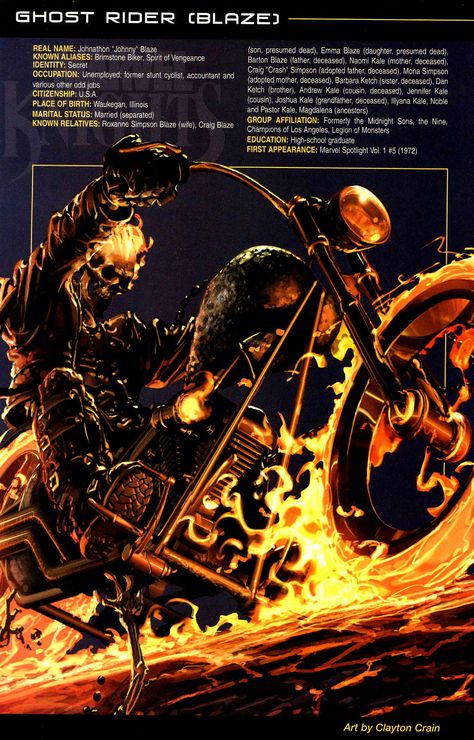 Ghost Rider profile | Art by Clayton Crain Ghost Rider Poster, Ghost Rider Wallpapers, Ghost Rider Wallpaper, Spirit Of Vengeance, Nerd Life, Ghost Rider, Rock Posters, Comic Book Characters, Marvel Dc