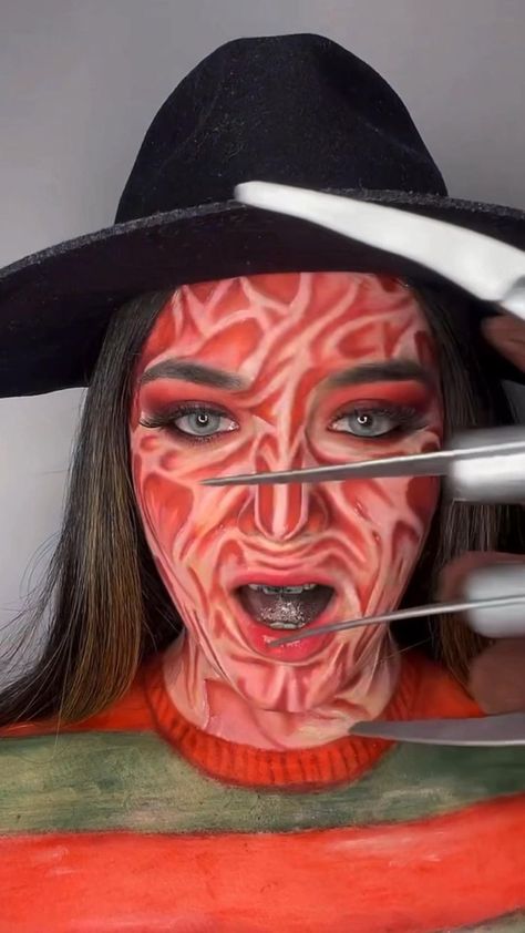 Freddy Krueger Sfx Makeup, Freddy Krueger Makeup Ideas, Jason Voorhees Eye Makeup, Scary Halloween Costumes For Black Women, How To Do Freddy Krueger Makeup, Halloween Costumes Makeup Scary, Chunky Halloween Makeup, Chuky Doll Makeup, Freddy Kruger Make Up Diy