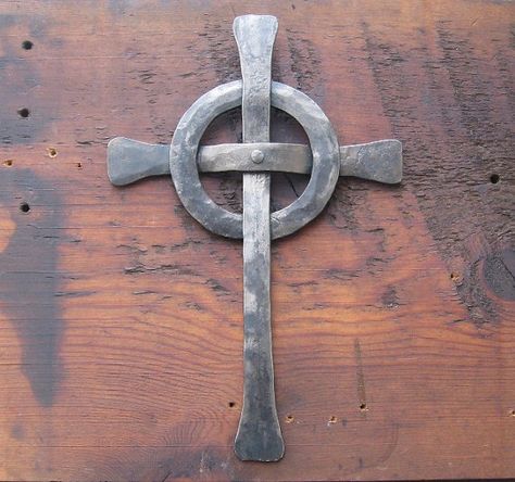 Hand Forged Celtic Cross by WayfarerForge on Etsy, $75.00 Welded Art, Blacksmith Projects, Iron Cross, Horseshoe Art, Metal Welding, Forging Metal, Metal Cross, Iron Work, Metal Projects