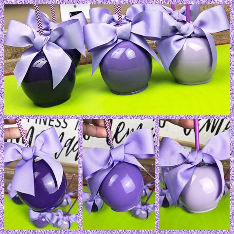 Shades Of Purple Party Theme, Purple Candy Apples, Purple Candy Table, Purple Candy Bar, Sweets Business, Basketball Theme Birthday, Football Fundraiser, 40th Party Ideas, Toffee Apples