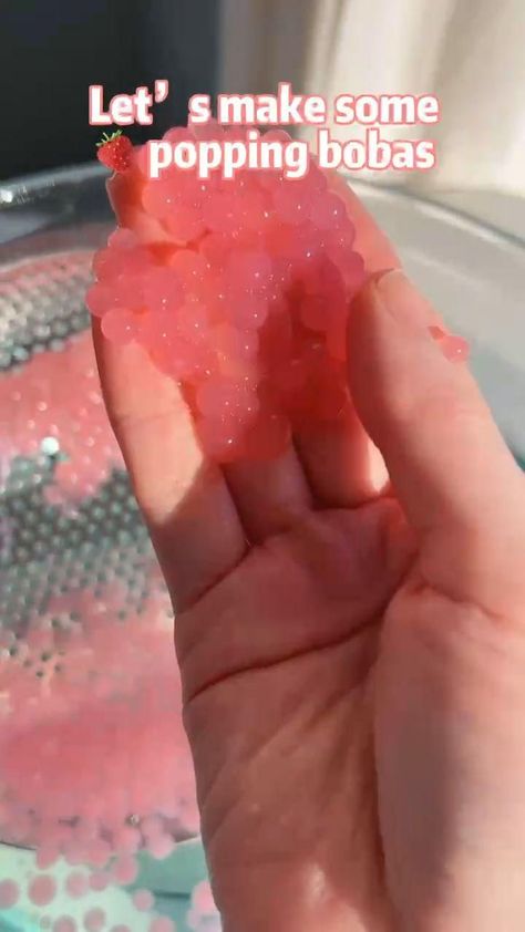 Strawberry Popping Boba, Barista Basics, Sodium Alginate, Boba Recipe, Popping Boba, Bubble Tea Recipe, Calcium Chloride, Delicious Drink Recipes, Things To Do When Bored