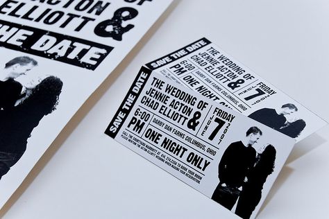 Concert ticket save-the-date...clever! Funny Save The Dates, Ticket Wedding Invitations, Wedding Invitations With Pictures, Music Themed Wedding, Concert Ticket, Rock Wedding, Ticket Design, Picture Templates, Save My Marriage